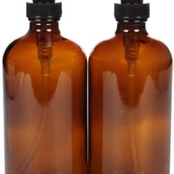 Vivaplex, 2, Large, 16 oz, Empty, Amber Glass Bottles with Black Lotion Pumps