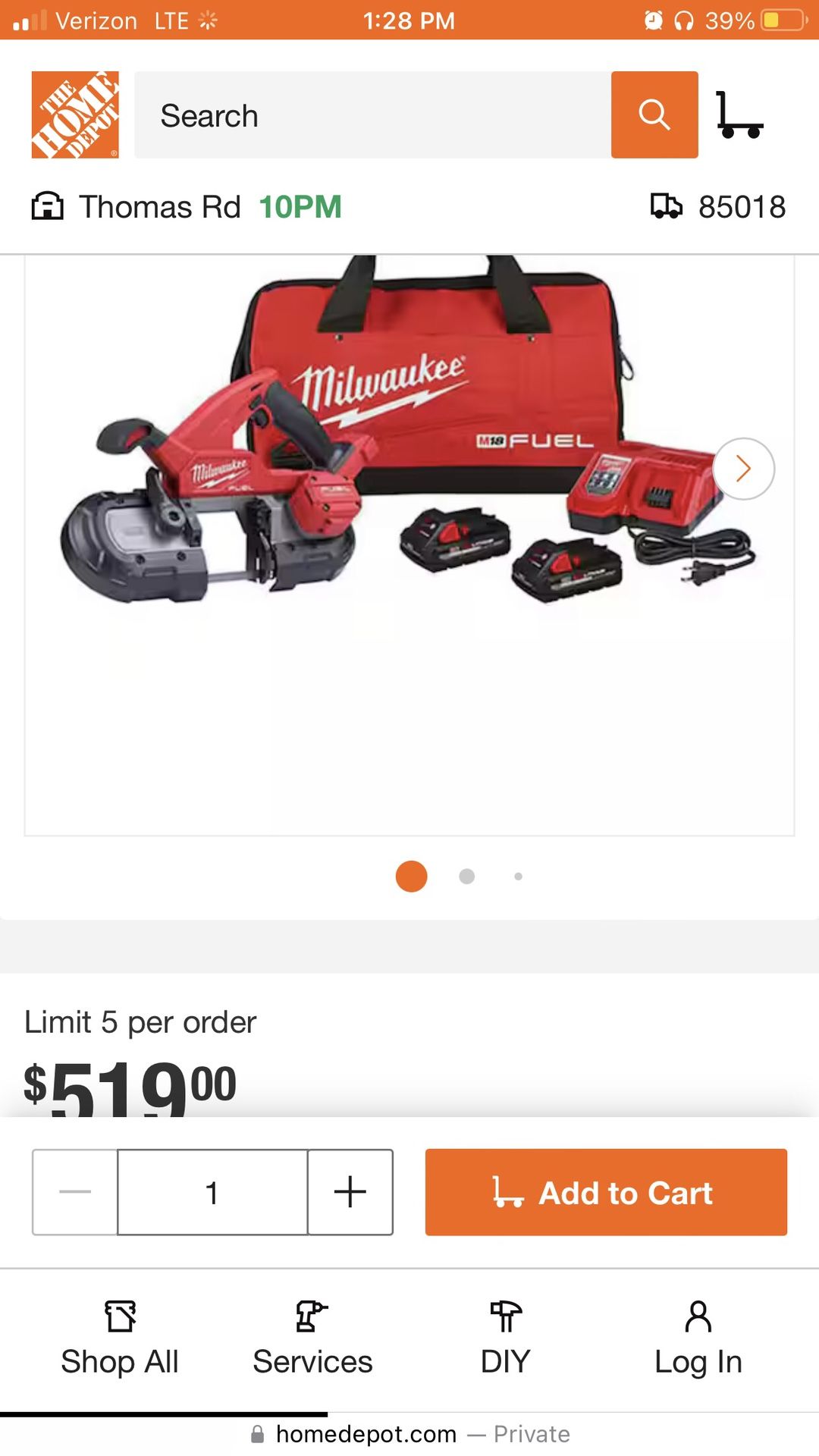 Milwaukee Bandsaw Cordless $280