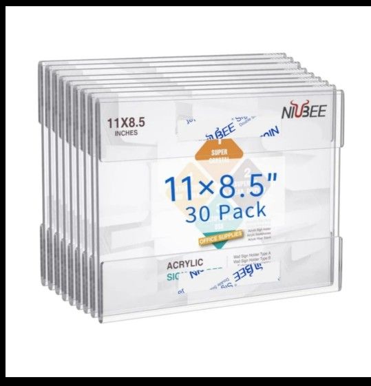 Acrylic Sign Holder 8.5 X 11 Inches Horizontal Wall Mount Pack of 30