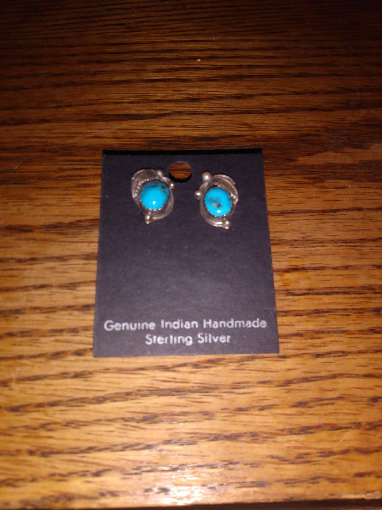 Sterling And Turquoise Indian Earrings
