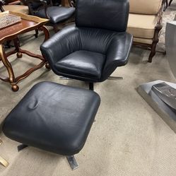 Modern All Genuine Italian Leather Chair And Ottoman
