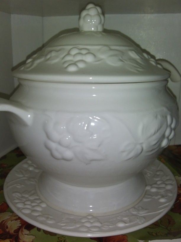 NEW NEVER USED DESIGNER QUALITY COVERED LARGE BOWL PLUS COVER PLUS LADLE