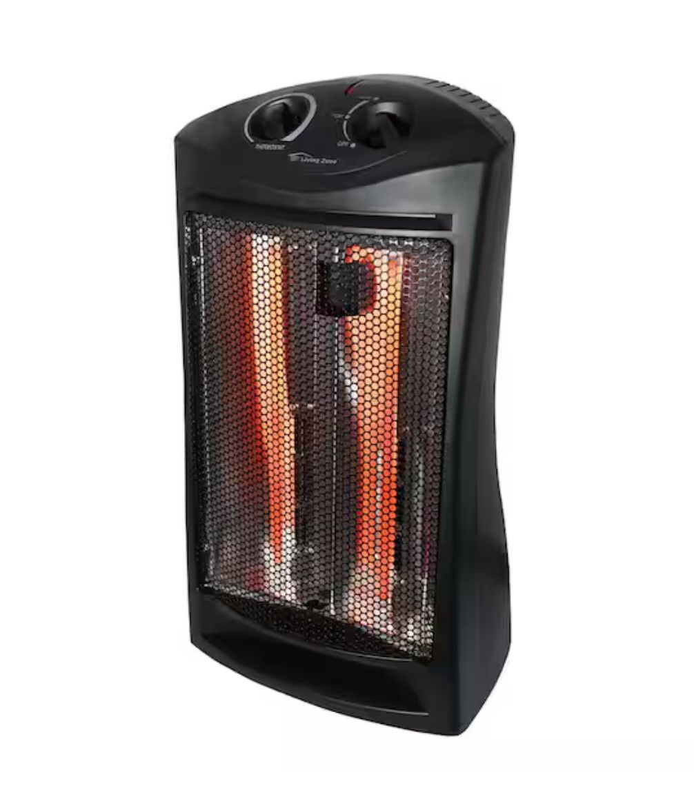living zone 1500-Watt Black Electric Tower Quartz Infrared Space Heater with Thermostat