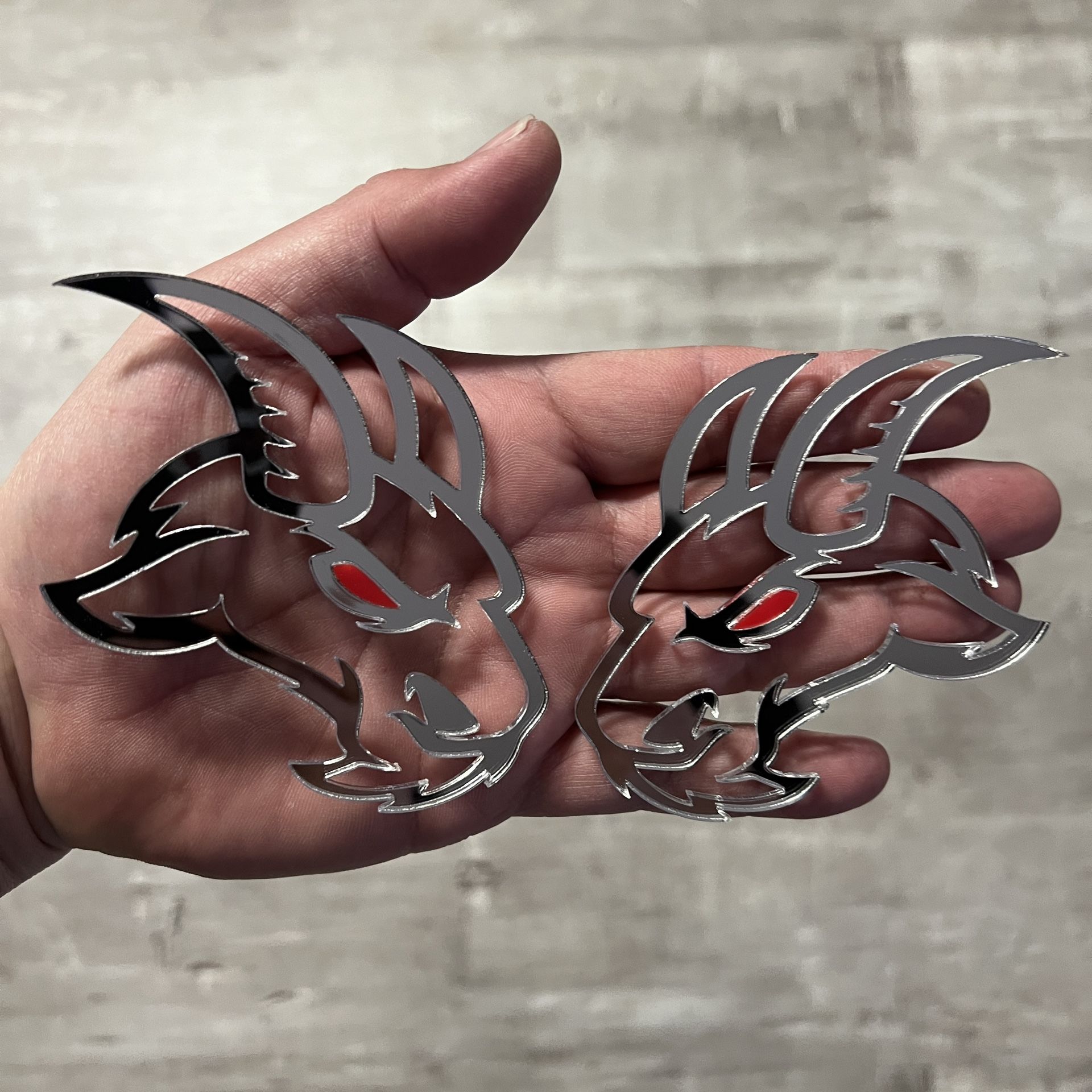 Car Fender Emblem Badges Silver Mirror Goat Red Eye