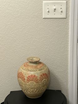 Decorative Ceramic Lidded Jar with Floral Relief