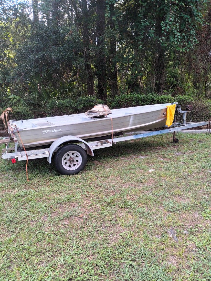 Jon Boat Game fisher 12 Footer With Trolling Motor And Trailer And Titles for Sale in Bushnell
