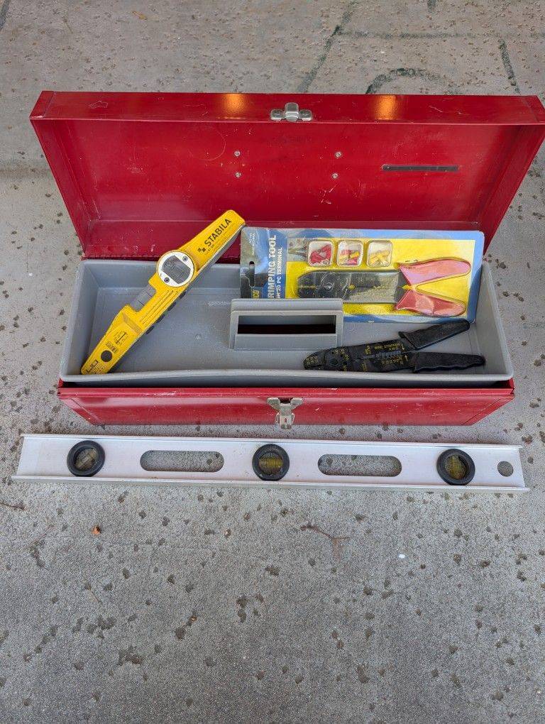 Four Boxes Of Tools With Tool Box And Stabila Level
