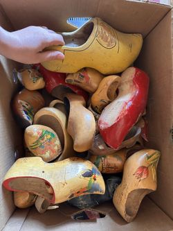 Lot of Vintage Wooden Dutch Clogs – Hand-Painted Souvenir Shoes