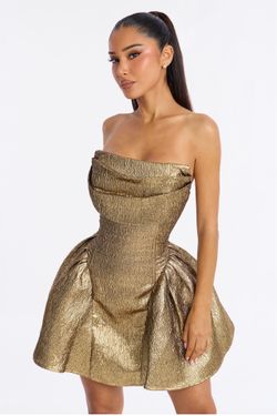 24 Karat Gold Strapless Jacquard Mini Dress - Gold