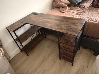 L-Shaped Desk with Drawers and Power Strip