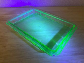 Vintage Uranium Green Depression Glass Art Deco Vanity Tray Dresser Dish