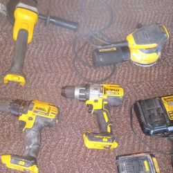 20v Dewalt Grinder And 2 Drills And Charger And Handsander And Battery