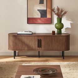 mopio Quin 59" Tambour TV Stand, Mid-Century Modern Television Stand for 55/60/65 inch TV, Fluted Entertainment Center with Bigger Storage, Wood Media