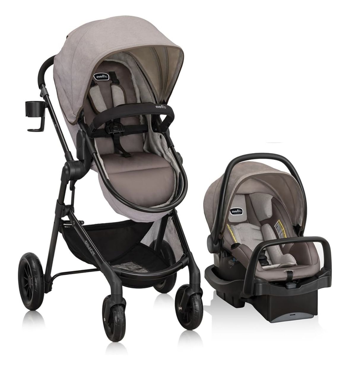 Desert Tan.Evenflo Pivot Modular Travel System with LiteMax Infant Car Seat