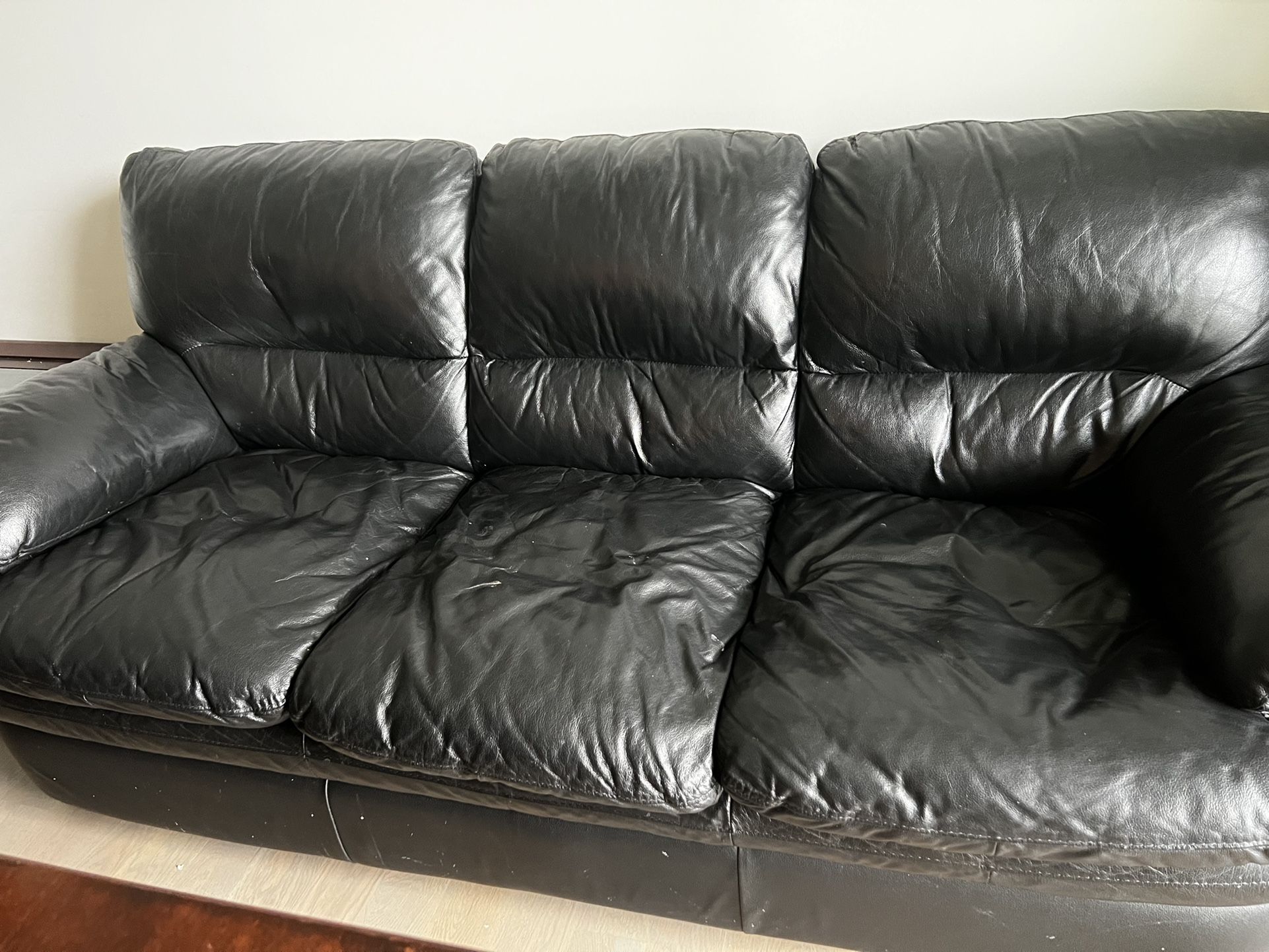 Pure Black Leather Couch 