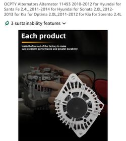 New Alternator 11-2012 for Hyundai for Santa Fe 2.4L,2011-2014 for Hyundai for Sonata 2.0L,2012-2013 for Kia for Optima 2.0L,2011-2012 for Kia