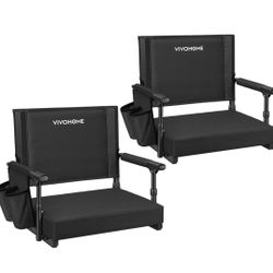 VIVOHOME Stadium Seats with Back Support and Cushion, 2 Pack Portable Bleacher Chairs with Cup Holder and Shoulder Strap 
