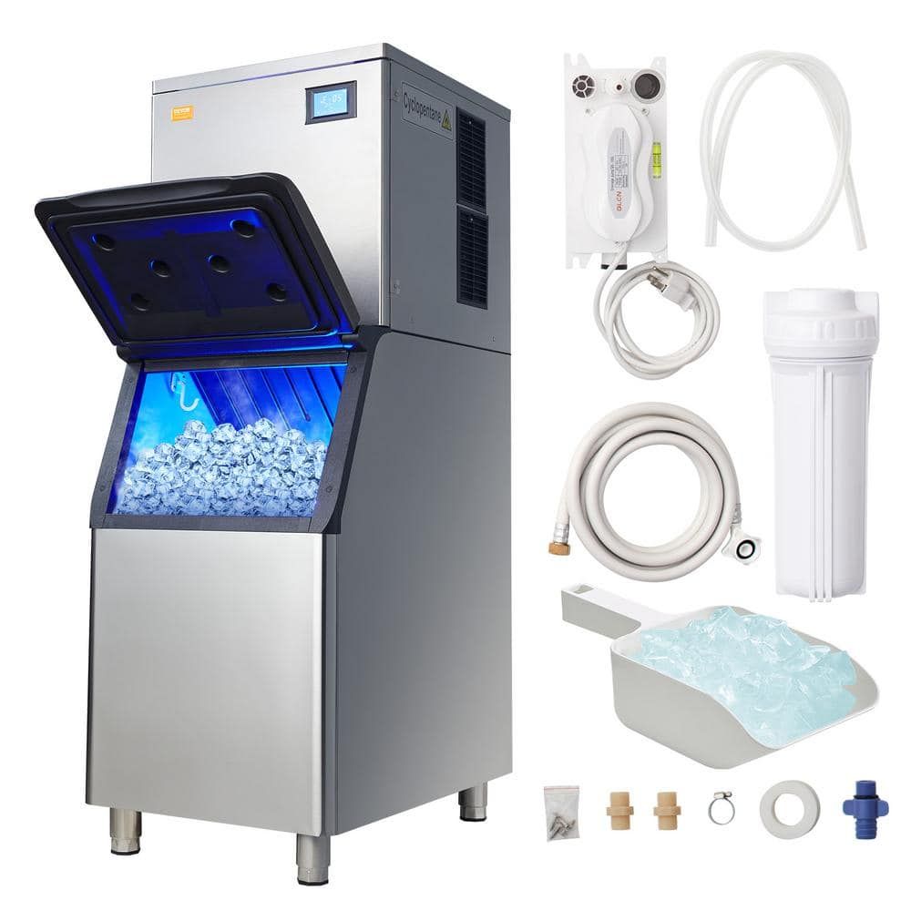 VEVOR Commercial Ice Maker, 360LBS/24H Ice Making Machine with 330.7LBS Large Storage Bin, 700W Auto Self-Cleaning Ice Maker Machine with 3.5-inch LED