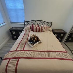 Beautiful Solid Wood Queen Size Bedroom Set    Includes Head/food Board, Queen Size Matress In Great Condition Large Dresser With Mirror And Two Solid