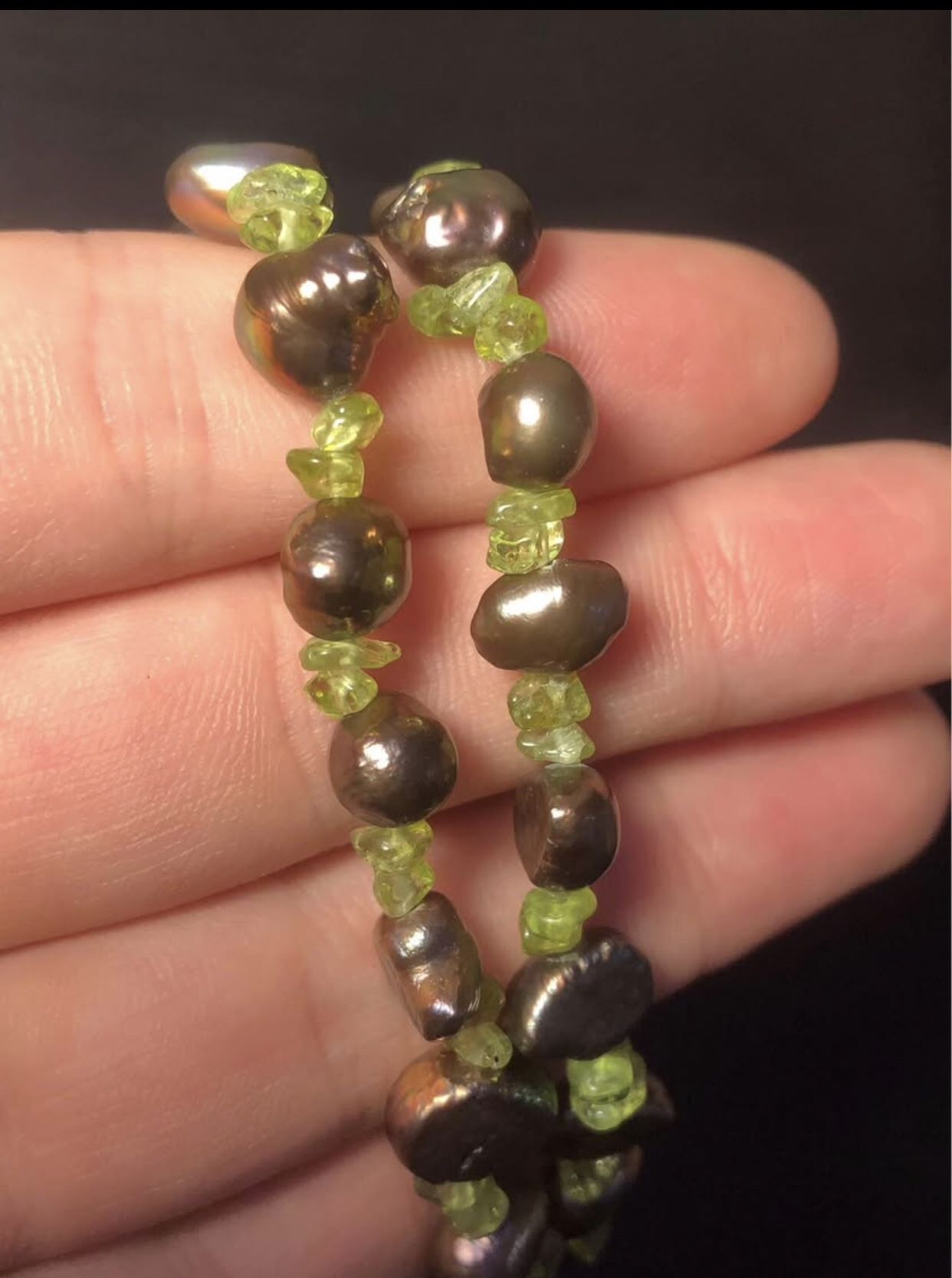 Natural Tahitian Pearls and Peridot, Long Strand Necklace