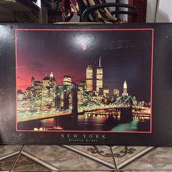 Vintage New York Poster 36x24 - Brooklyn Bridge and Twin Towers