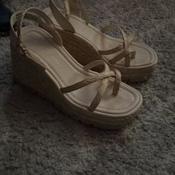 Nude Platform Wedge Sandals with Knotted Straps