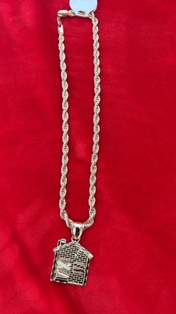 Gold-Tone Rope Chain Necklace with House Pendant