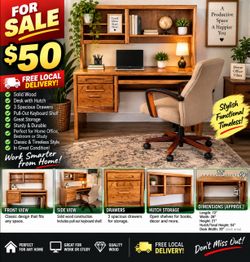 Solid Wood Desk with Hutch and Drawers