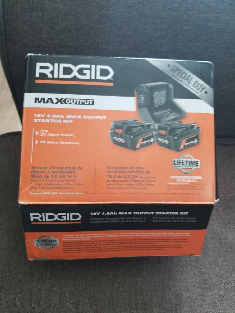 Ridgid 18v 4.0Ah Max Output Starter Kit
