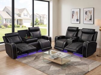 Black power reclining sofa and loveseat