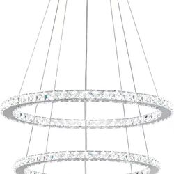 Chandelier Ring Crystal Chandeliers Modern Led Pendant Light Stainless Steel Circles Ceiling Light Fixture for Living Room Dining Table Bedroom Bathr