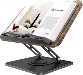 Tounee Book Stand, 360° Rotating Reading Book Holder, Adjustable Cookbook Holder for Reading Hands-Free