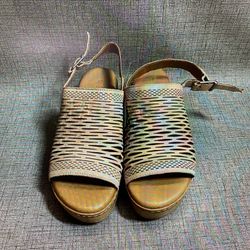 Carmela Womens Wedge Heels Sandals Shoes Camel Leather 