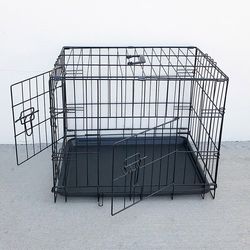 BRAND NEW $30 Double Door 24” Dog Crate Cage Folding Metal Kennel, Plastic Tray 24x17x19 Inches
