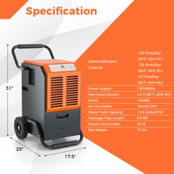 Costway Commercial Dehumidifier with Water Tank & Drainage Pipe