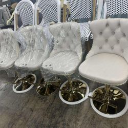 PORKISS Bar Stools Set of 4, Gold Velvet Swivel Barstools