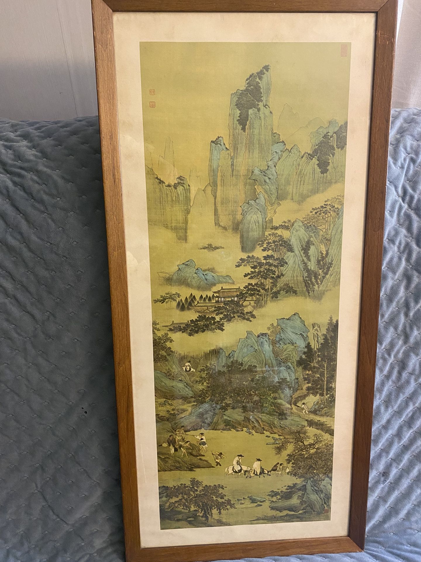 Qiu Ying Chinese Village and Jade Cave Framed Art Wood