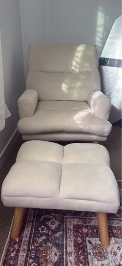 Cream Accent Chair with Ottoman