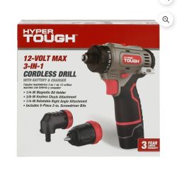 NEW Hyper Tough 12v 3-in-1 Drill Driver with 5-Piece Screwdriver Bits