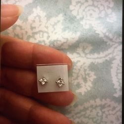 Real Silver Zircon Diamond Small Stud Earrings 