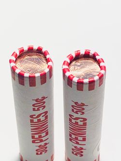 2 Rolls of 2025 P&D Uncirculated Lincoln Shied Pennies. The Last Year