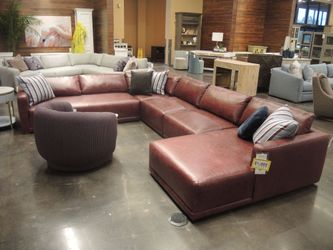 Jonathan Louis High Point Showroom 5 Piece Leather Sectional - Burgundy | L-Shaped Couch | Corner Couch