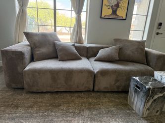 Large Corduroy Sectional Sofa with Pillows