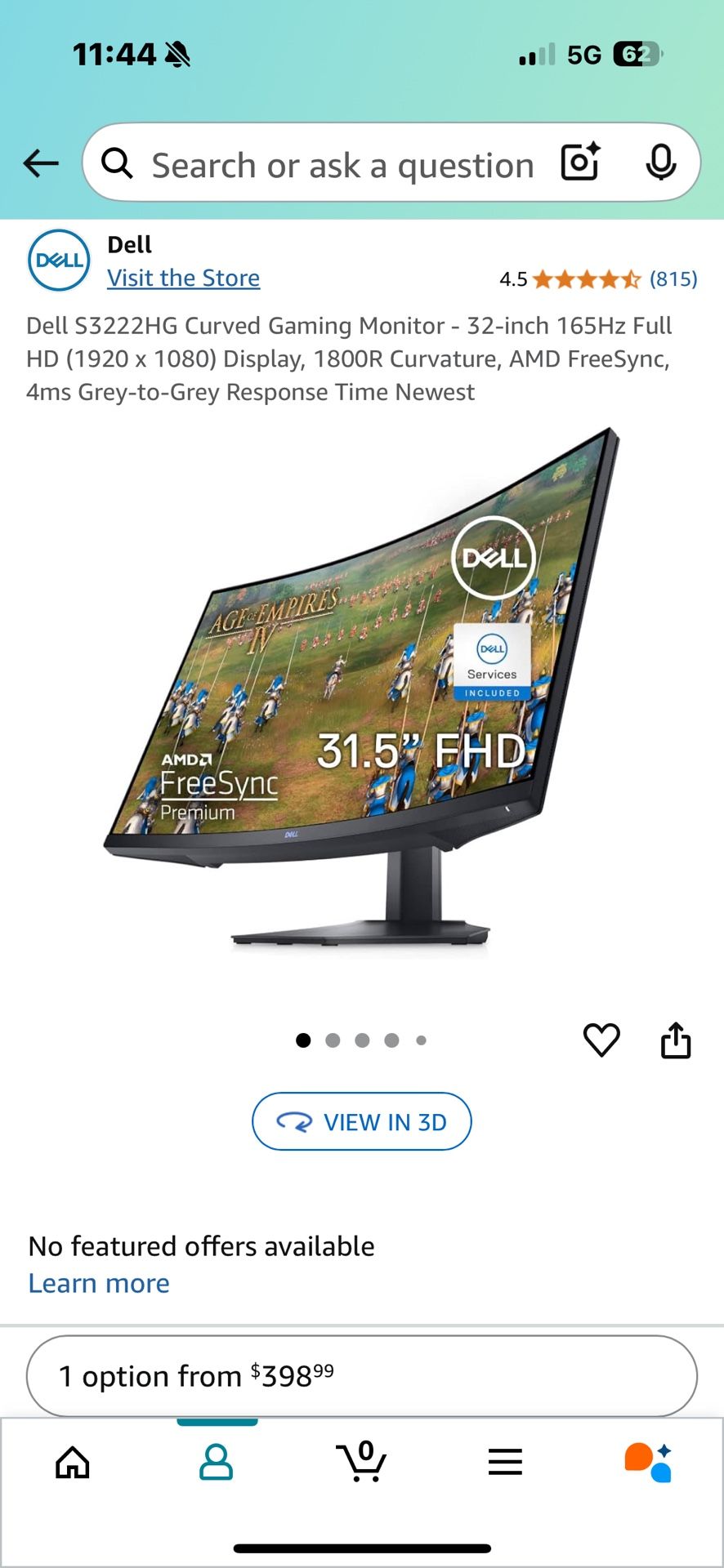 Dell S3222HG Curved Gaming Monitor - Excellent Condition