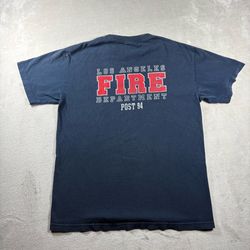 Vintage Los Angeles Fire Department California Men’s L Blue Navy T Shirt USA#5A