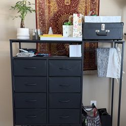 Bedroom Dresser w/ 8 Drawers, Shoe Rack, Clothes Hanger, LED’s, & Power Strip