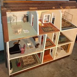 Large Antique Dollhouse With Furniture And Accessories 