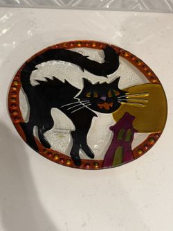 Hand Blown Art Glass Fusion Halloween Cat Sun Catcher By Lori Siebert Silvestri