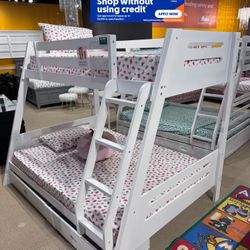 Twin/Full White Bunk bed w. Drawers & Ortho Mattresses Included 