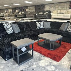 Madness 4 Piece Black Sectional Couch Set In Teddy Bear Fabric ⭐ Color Options 🌟 Take Home Pay Later 